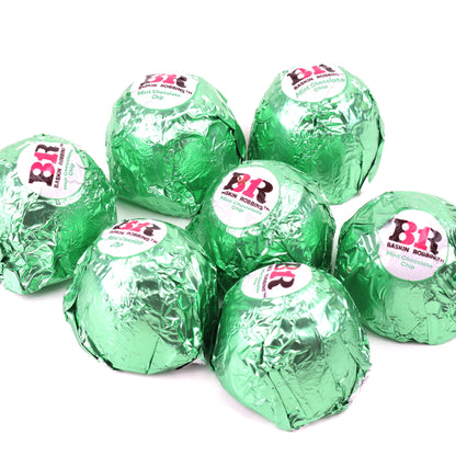 Individually wrapped mint chocolate chip chocolates grouped