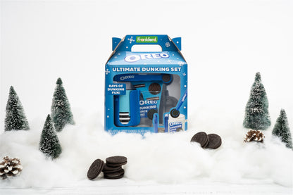 Oreo Dunk Set featured in fake snow and trees for a winter theme