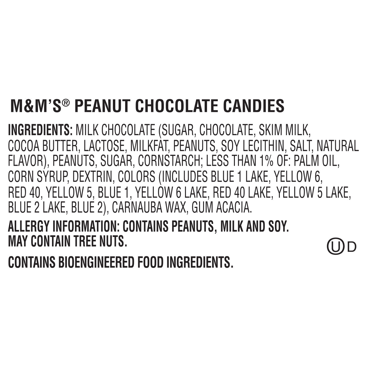 Ingredients for peanut M&M's