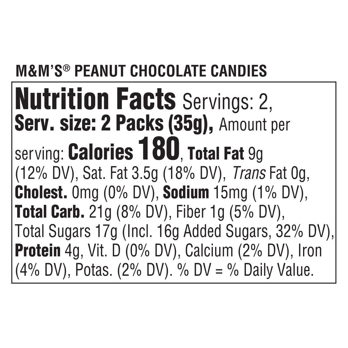 Nutrition Facts for Peanut M&M's