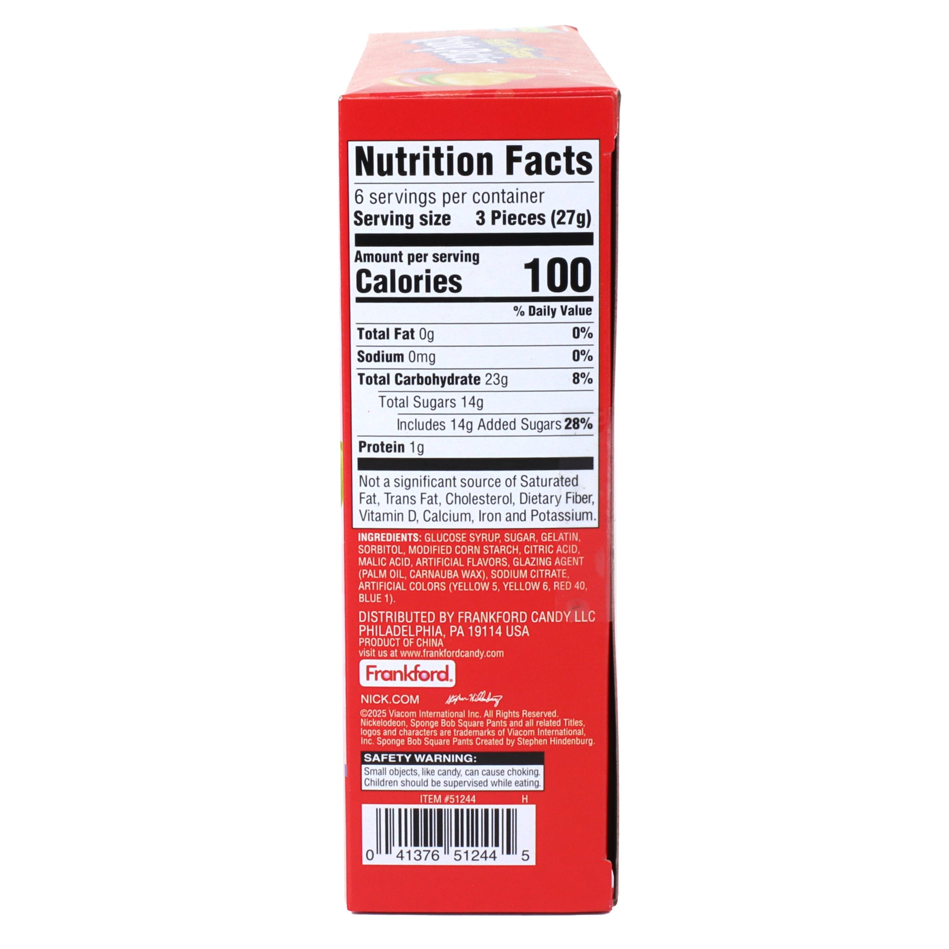 Side of box with nutrition facts and ingredients 