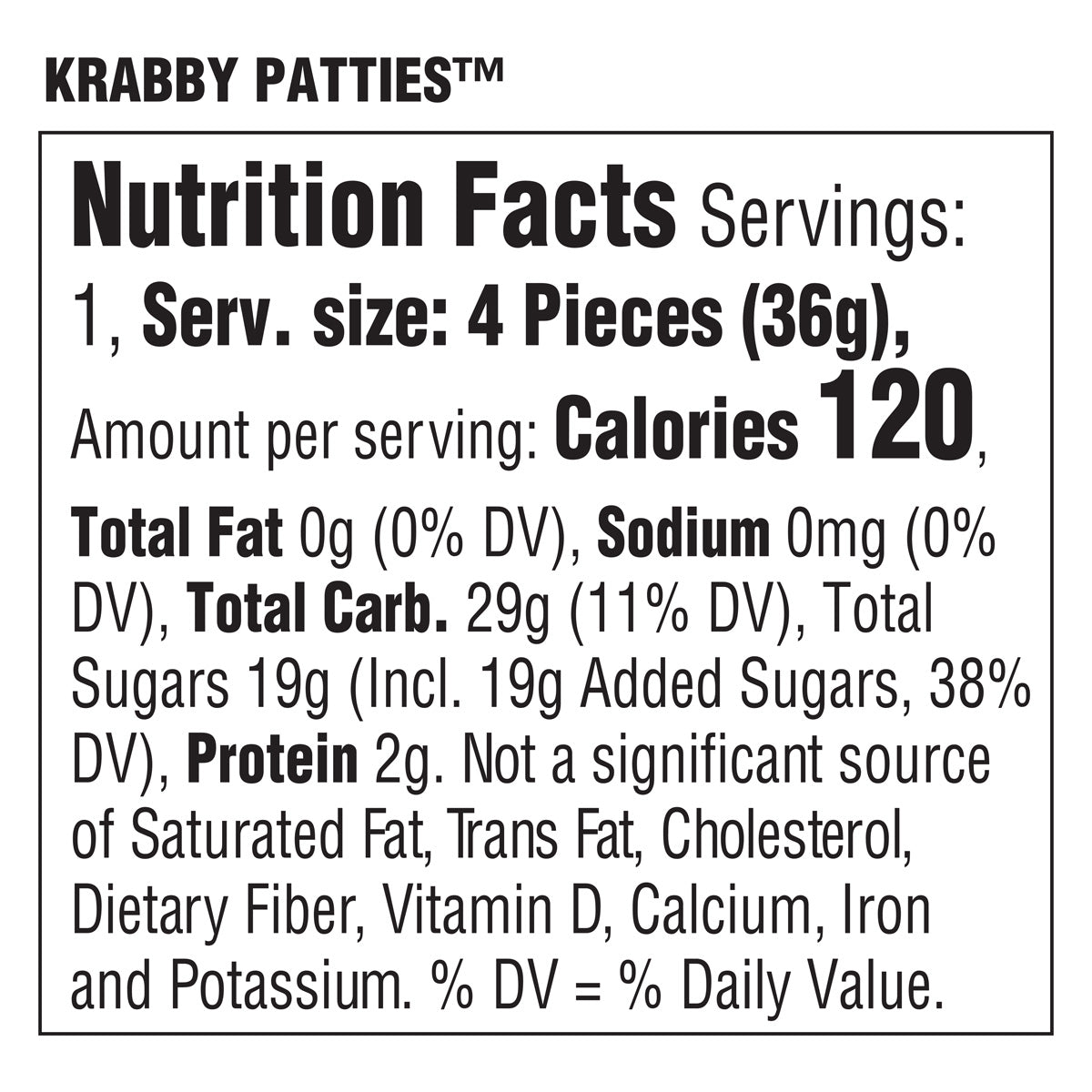 Nutrition facts for krabby patties