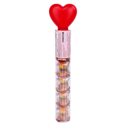 Side of tube topper showing ingredients for heart shaped gummy krabby patties 