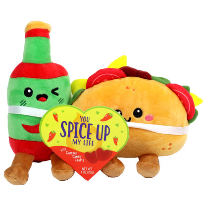 Taco & Hot Sauce Valentine's Day Date Night Plush Toy & Gummy Candy, 1oz